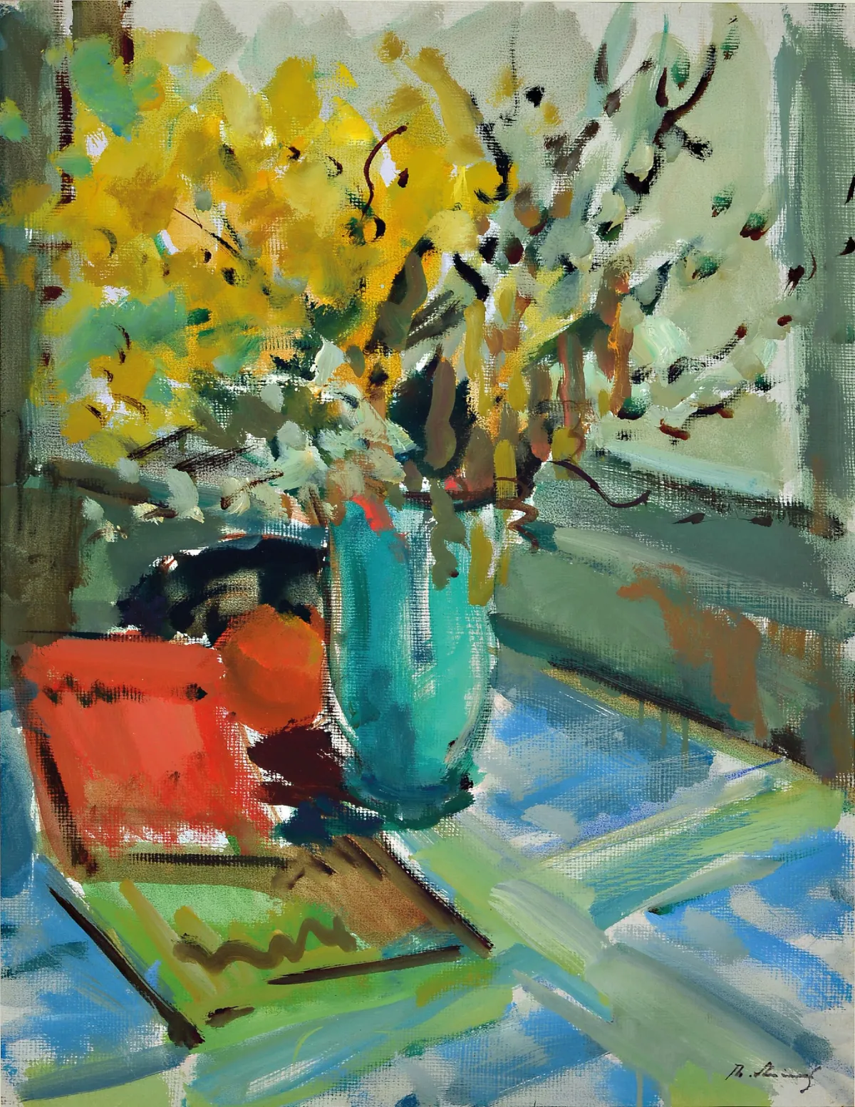 Philippe Steinmetz, 1900-1987 Landau, 2 Aquarelle: 1) Blumen vor dem Fenster, re. u