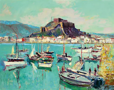 Karl Graf, 1902 Rothenburg-1986 Speyer, Denia, vue du port espagnol avec