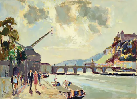 Karl Graf, 1902 Rothenburg-1986 Speyer, 2 œuvres : "Würzburg", huile/papier, 45x57 cm ;