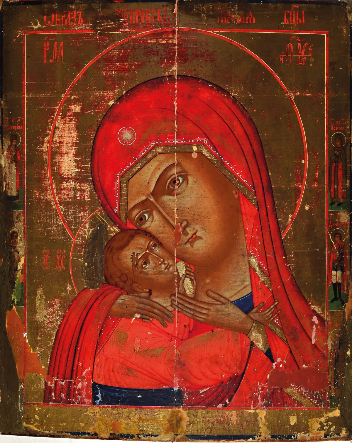 Ikone der Gottesmutter Glykophilusa, russisch,Mitte 19.Jh., Tempera auf Holz, Goldgrund,