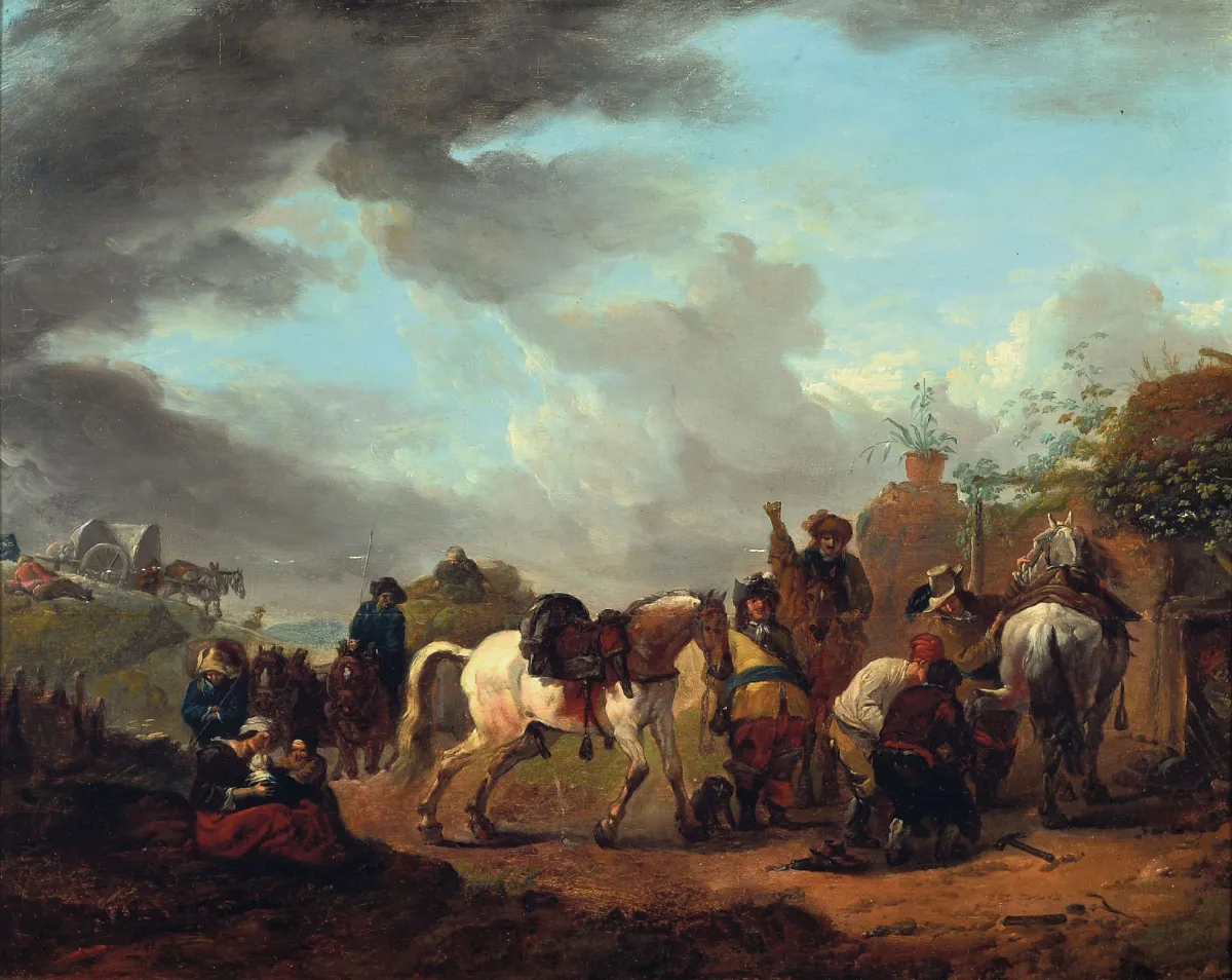 Ve stylu Philipsa Wouwermana, 1619-1668 Haarlem, italsky působící krajina
