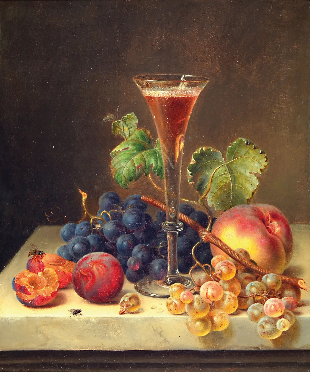 Jakob Lehnen, 1803 Hinterweiler-1847 Koblenz, Stillleben mit Sektglas, Trauben,