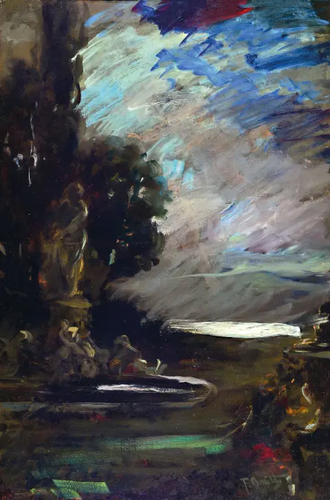 Ferdinand Brütt, 1849 Hambourg-1936 Bergen/Celle, Paysage avec au premier plan