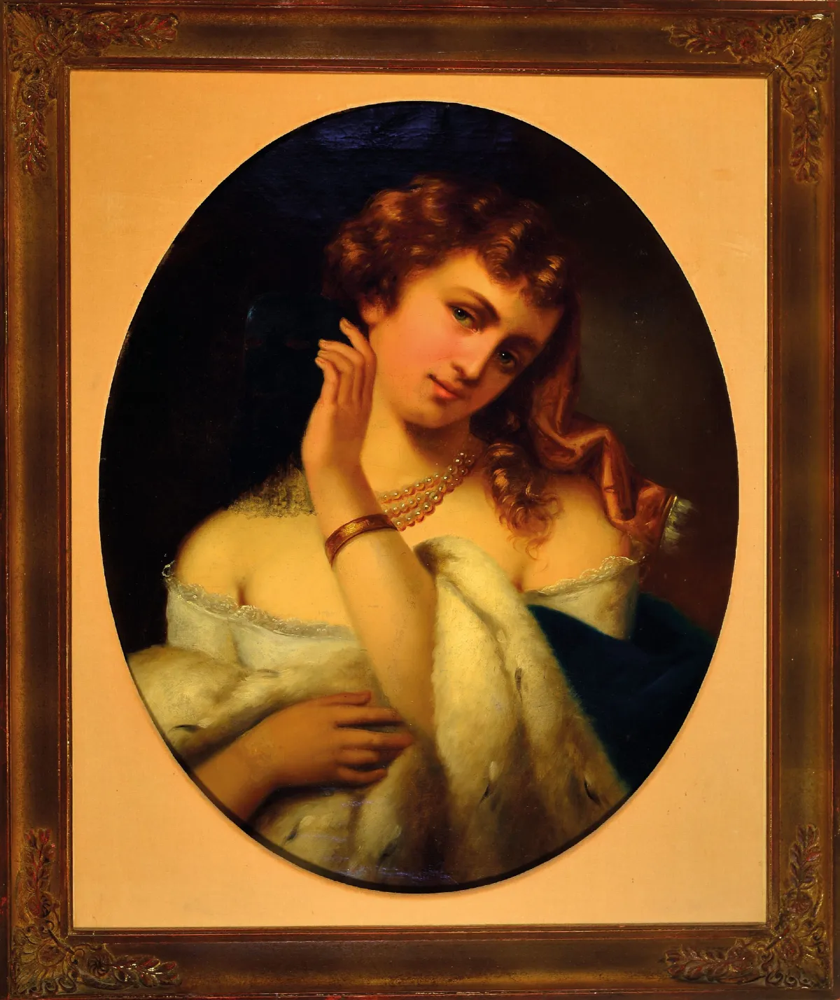 Nieznany artysta, 2. połowa XIX w., portret młodej kobiety z maską,