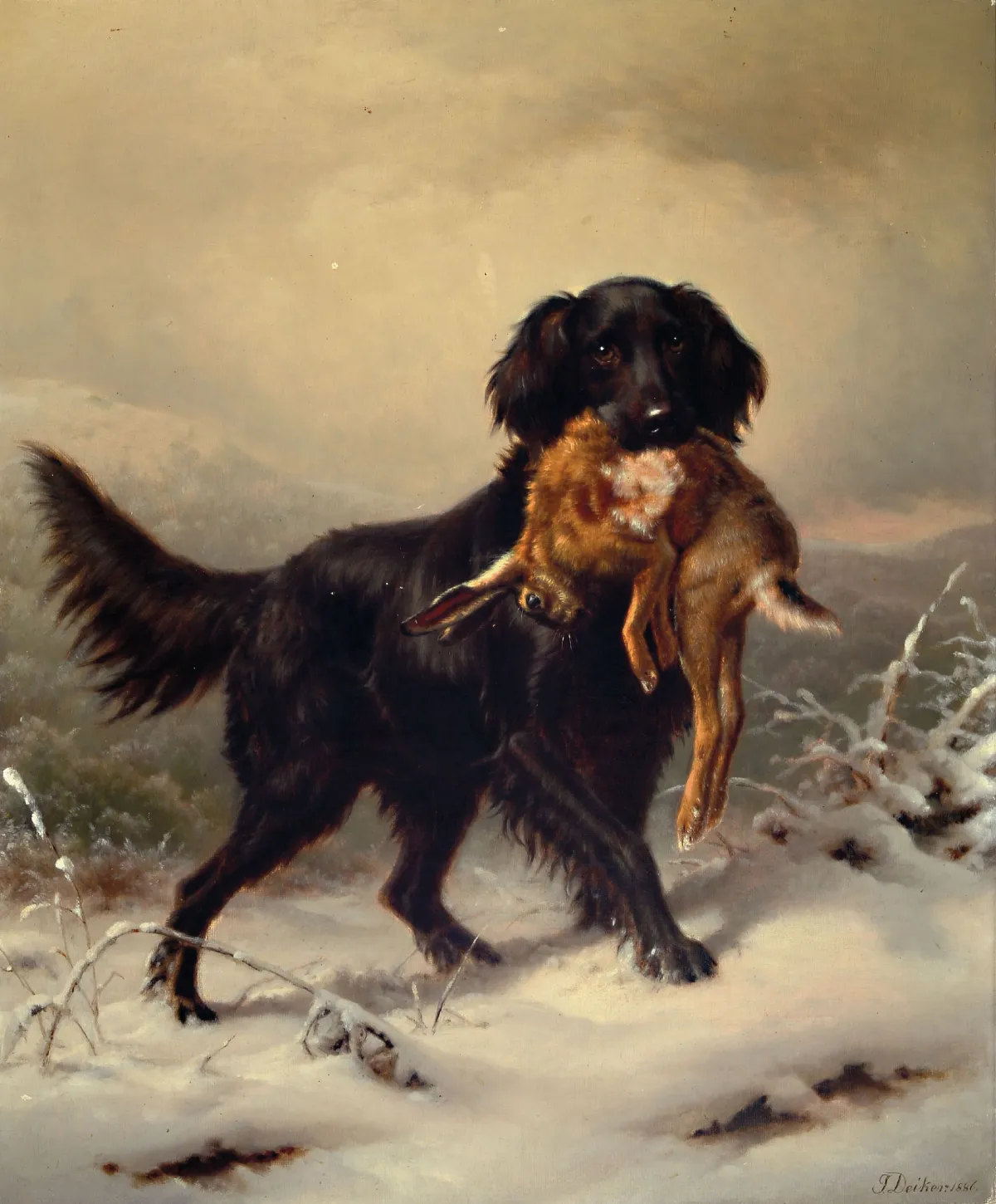 Johannes Christian Deiker, 1822 Wetzlar-1895 Düsseldorf, Setter mit Beute (erlegter
