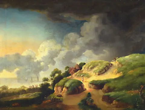 Artiste inconnu, 2e moitié du 18e s., ramasseuse de bois et berger sur le chemin