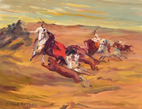Werner Brand, 1933 Löbau-2021 Hochstadt d'après Otto Dill (1884-1957), chasse au lion d'après