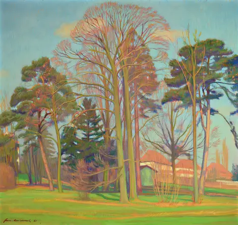 Hermann Croissant, 1897-1963 Landau, paysage du Palatinat du Sud au début du printemps, probablement