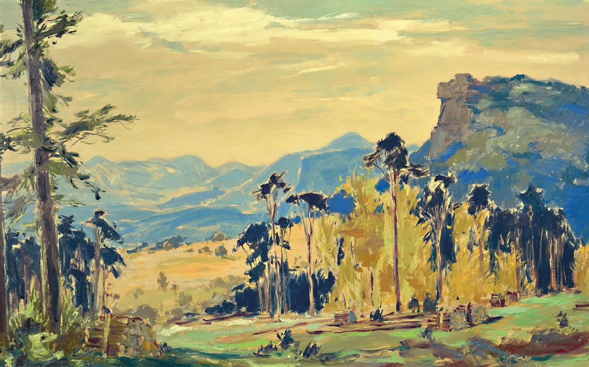 Karl Graf, 1902 Rothenburg-1986 Speyer, "Widok z Lindelbrunn", tak na odwrocie na oryg.