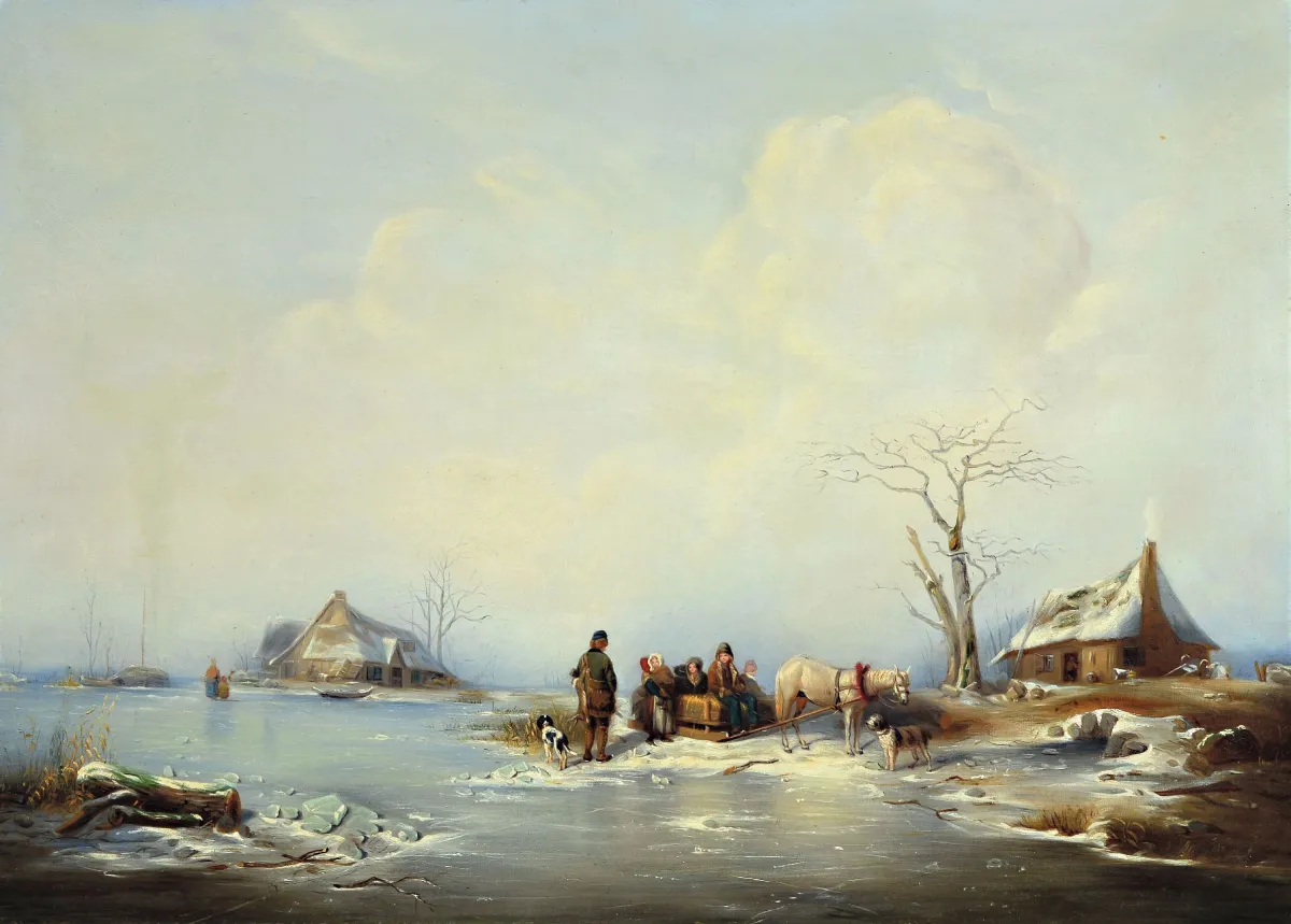 Wilhelm Alexander Meyerheim, 1815 Danzig-1882 Berlin, Winterlandschaft mit Bauernfamilie