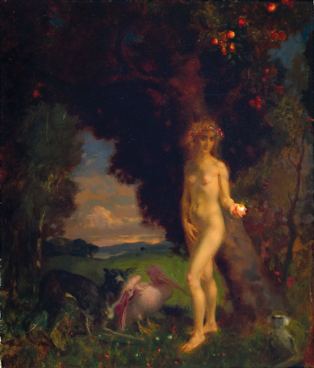Připsání: Theodor Baierl, 1881-1932 Mnichov, "Eva se zvířaty" na rubu na etiketě