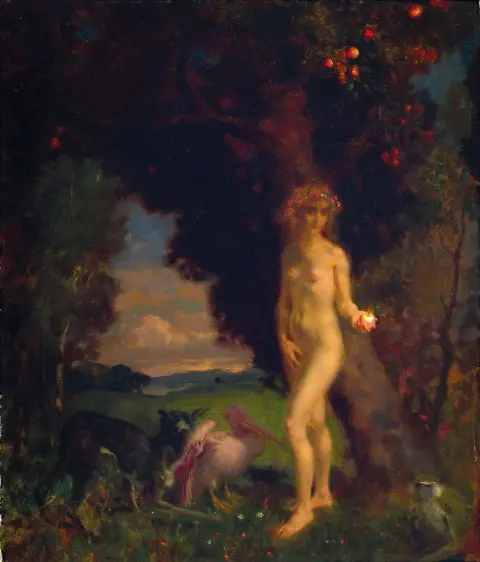 Attribution : Theodor Baierl, 1881-1932 Munich, "Eva avec des animaux" au verso sur étiquette