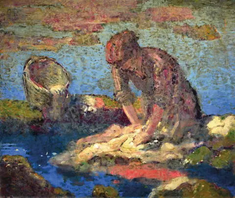 Hans Christiansen, 1866 Flensburg-1945 Wiesbaden, La Lavandière, en haut à gauche