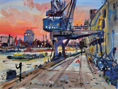 Georg Günther Zeuner, 1923 Dresde-2011 Spire, Vue du quai du Rhin de Mannheim vers