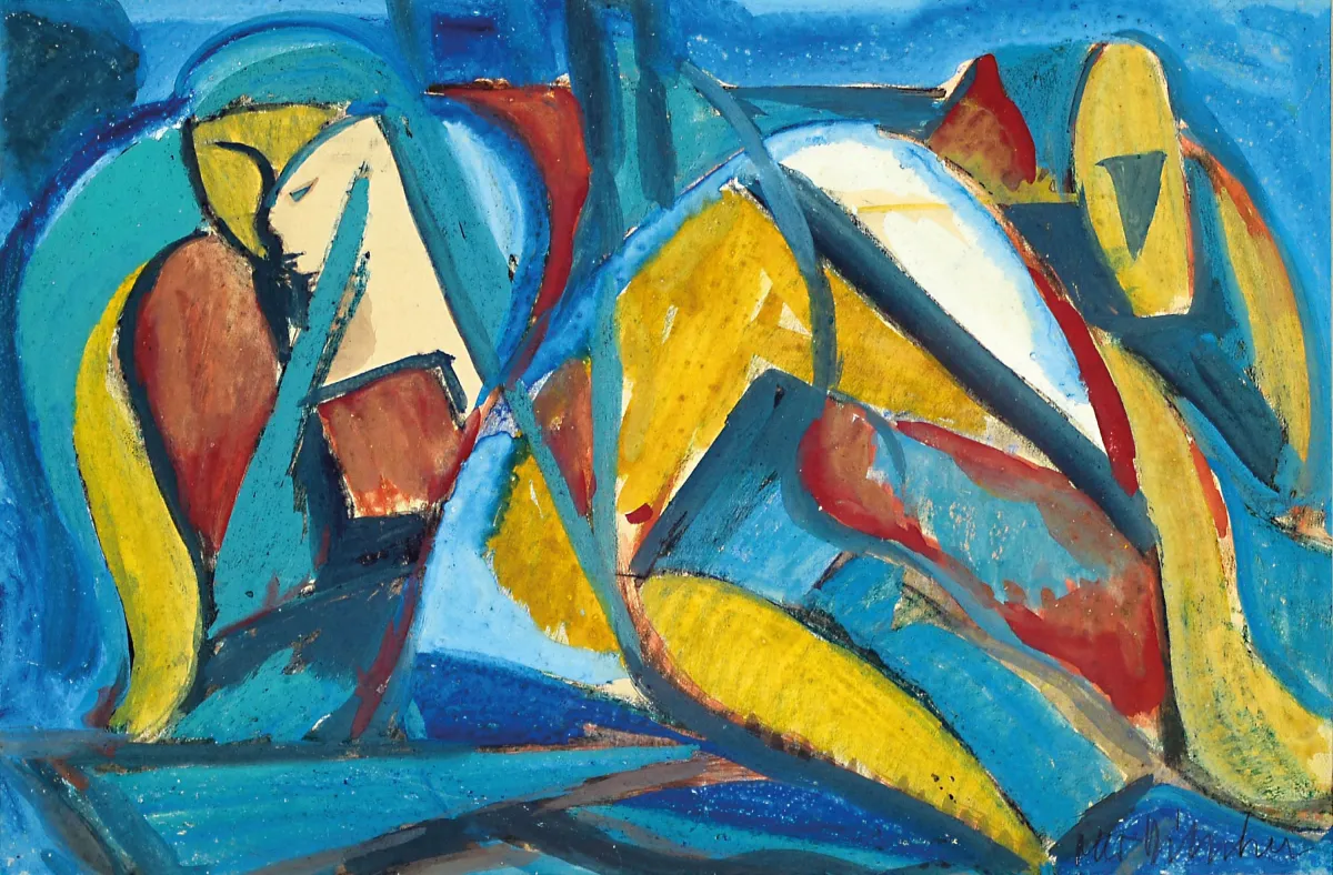 Otto Ditscher, 1903-1987 Neuhofen, Weiblicher Akt, abstrakt-kubistische Komposition,