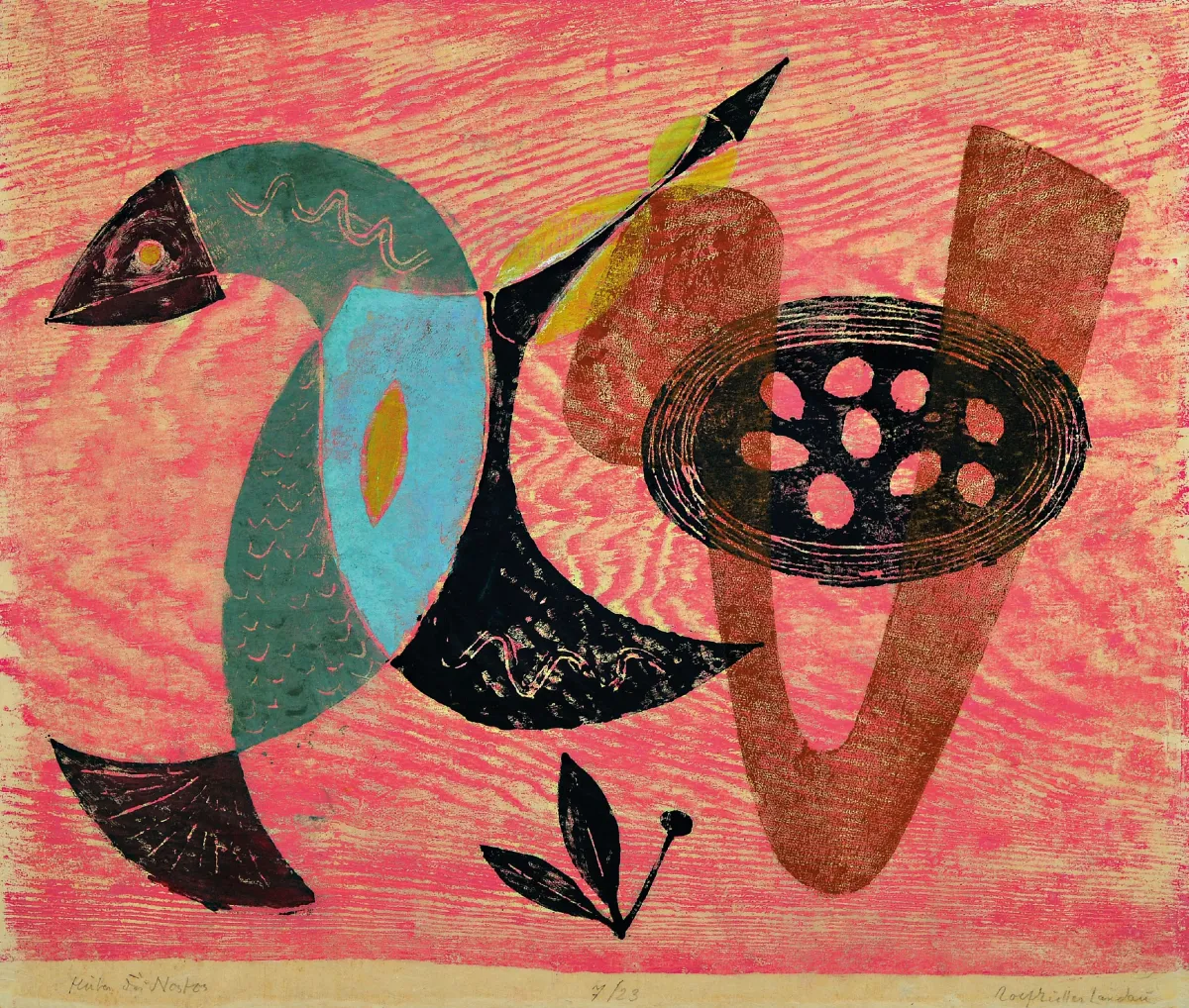 Rolf Müller-Landau, 1903-1956 Bad Bergzabern, Strážce hnízda, barevný dřevořez