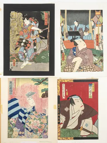Quatre estampes en couleur avec portraits d'acteurs