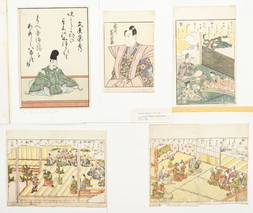 Lot de 14 gravures sur bois en couleur et illustrations de livre de Shunshō et Toyokuni
