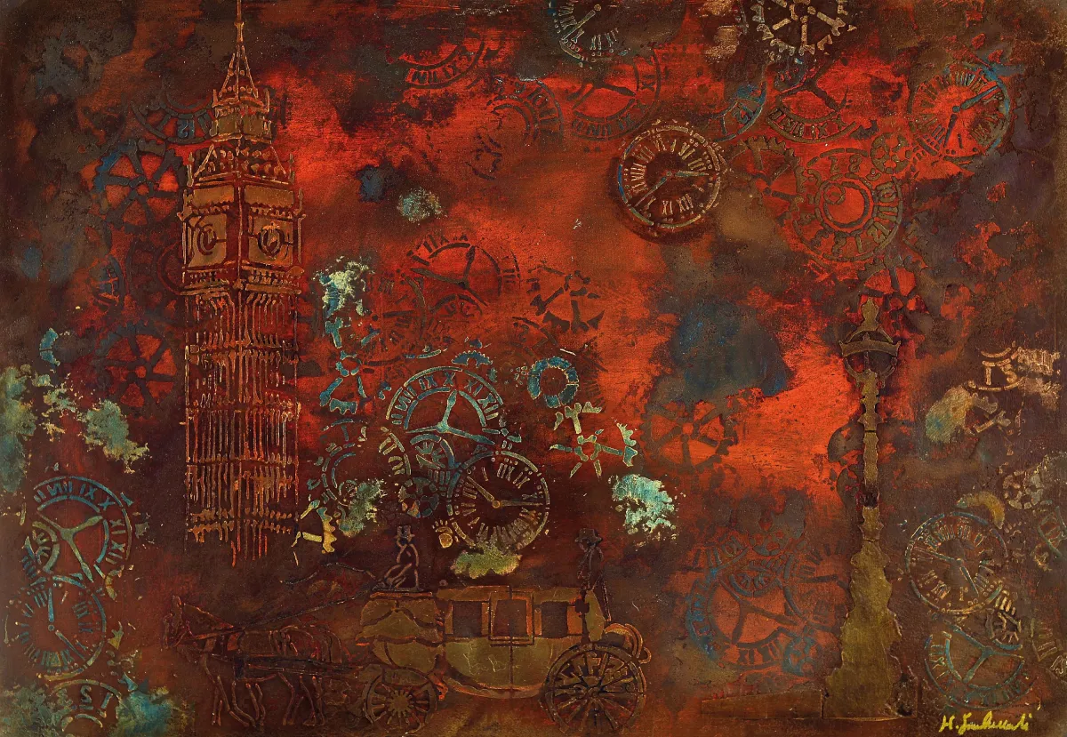 Hoda Kamalbadi Farahani, zeitgen. iranische Künstlerin, Die Nächte von London, Acryl,