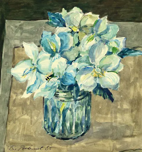 Werner Brand, 1933 Löbau-2021 Hochstadt, nature morte florale avec roses de Noël, signé et