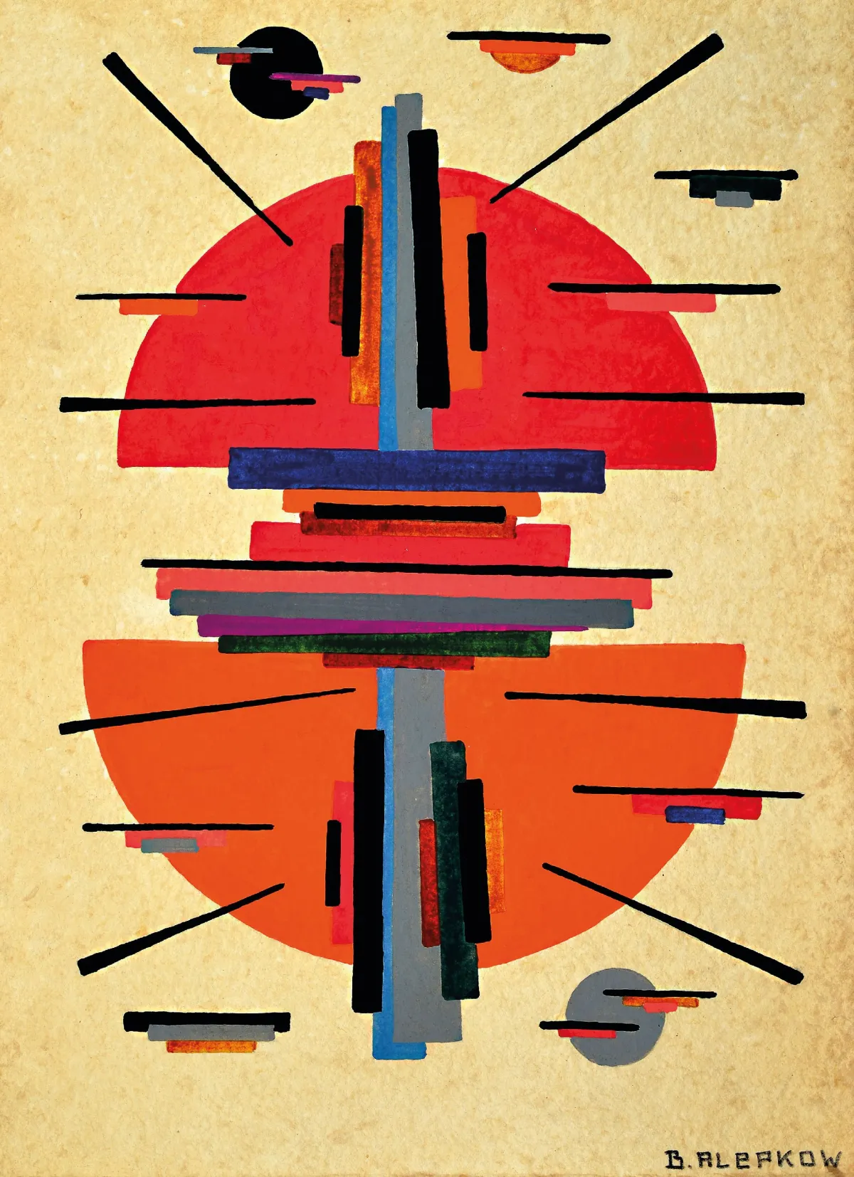 Boris Alepkow, ruský malíř 20. stol., 4 kvaše se suprematistickými