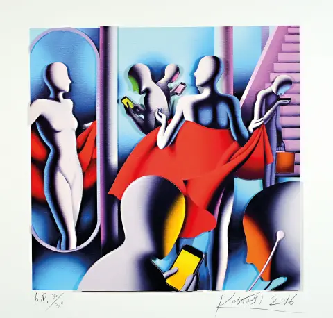 Mark Kostabi né en 1960, construction 3D, signée, datée 2016, num. A.P. 30/30, env. 60x63 cm