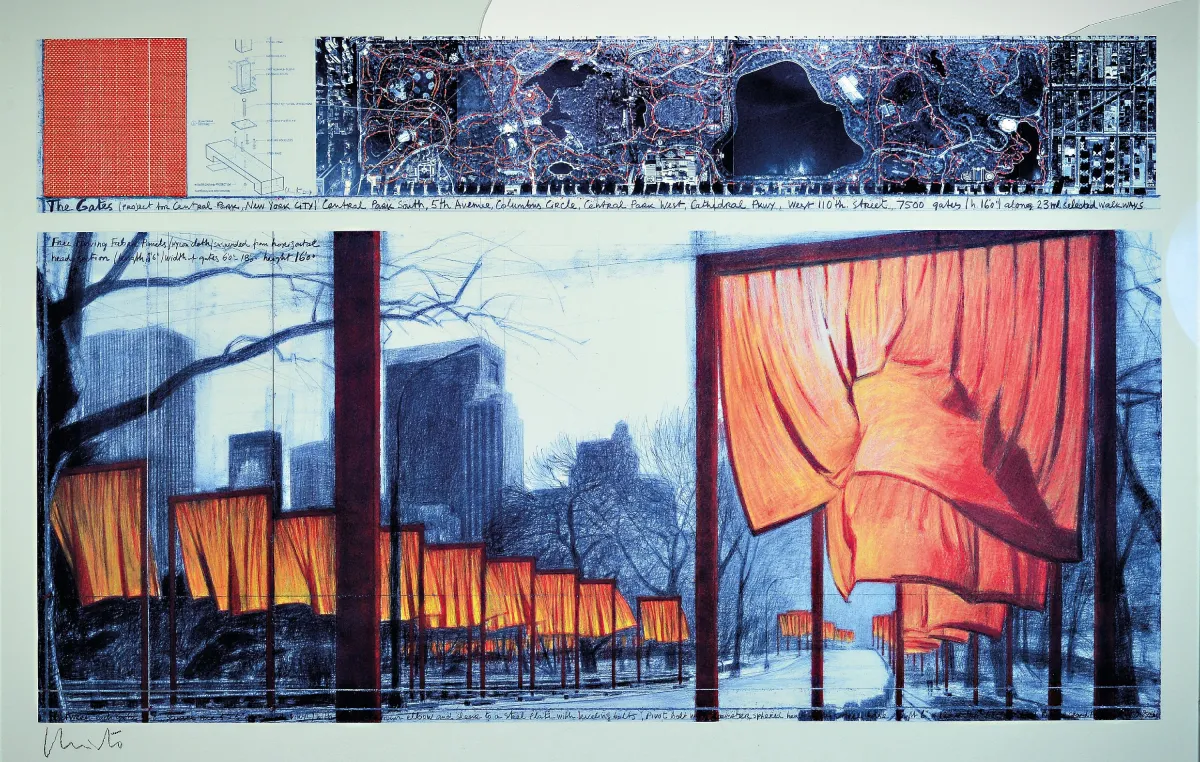 Christo 1935-2020, The Gates, New York 2005,Farboffset, handsigniert, ca. 56x91cm,