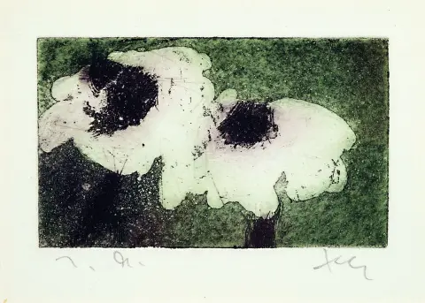 Klaus Fußmann, né en 1938 Velbert, Anémones, linogravure couleur, signée à la main et annotée e.a.