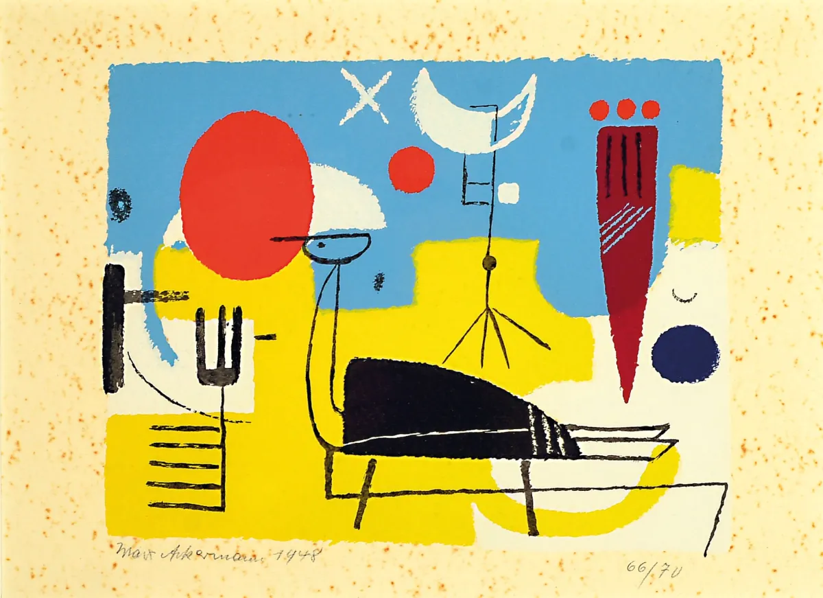 Max Ackermann, 1887 Berlin-1975 Bad Liebenzell , Farbserigraphie, "Paradiesvogel", 1948,
