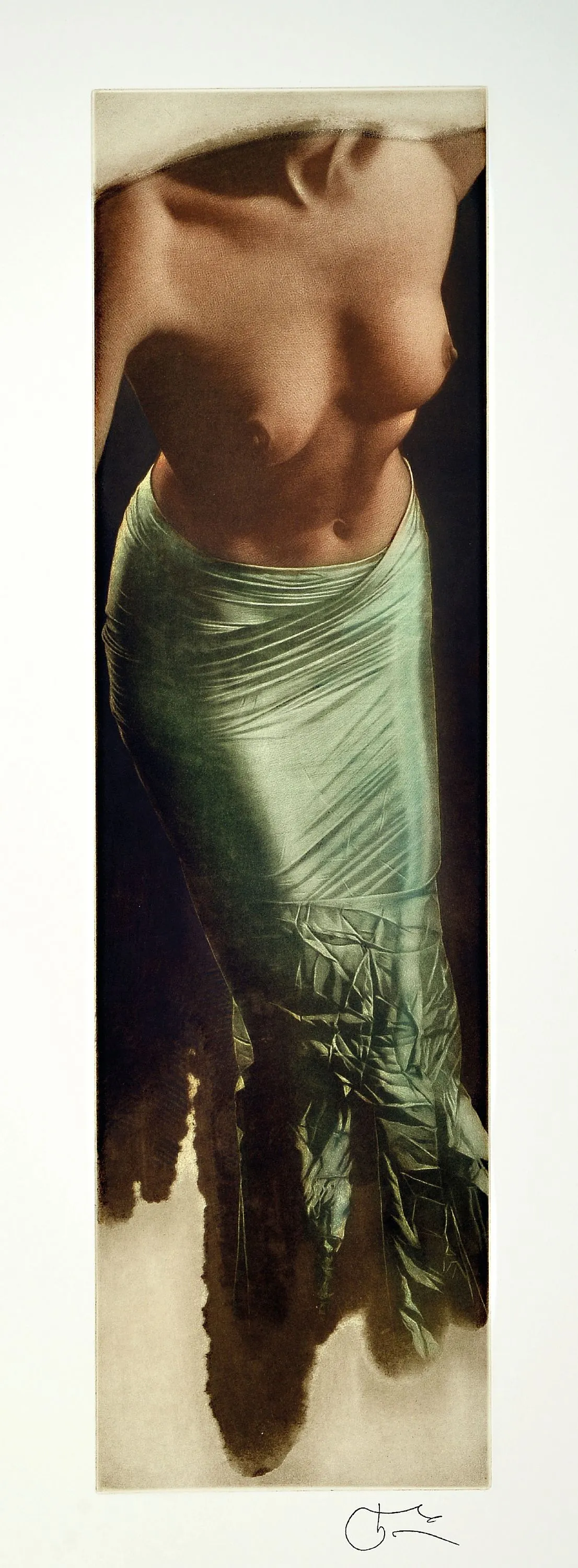 Willi Kissmer, born 1951, etching, half nude with green skirt, stamp signature, verso