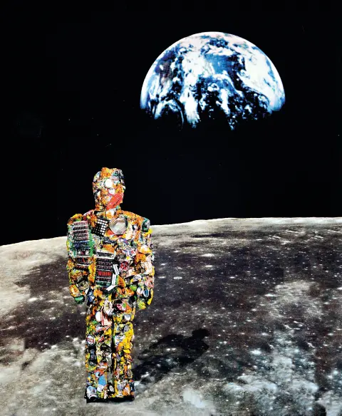 H.A. Schult, geb. 1939, twee lithografieën, Trash People in New York en on the moon