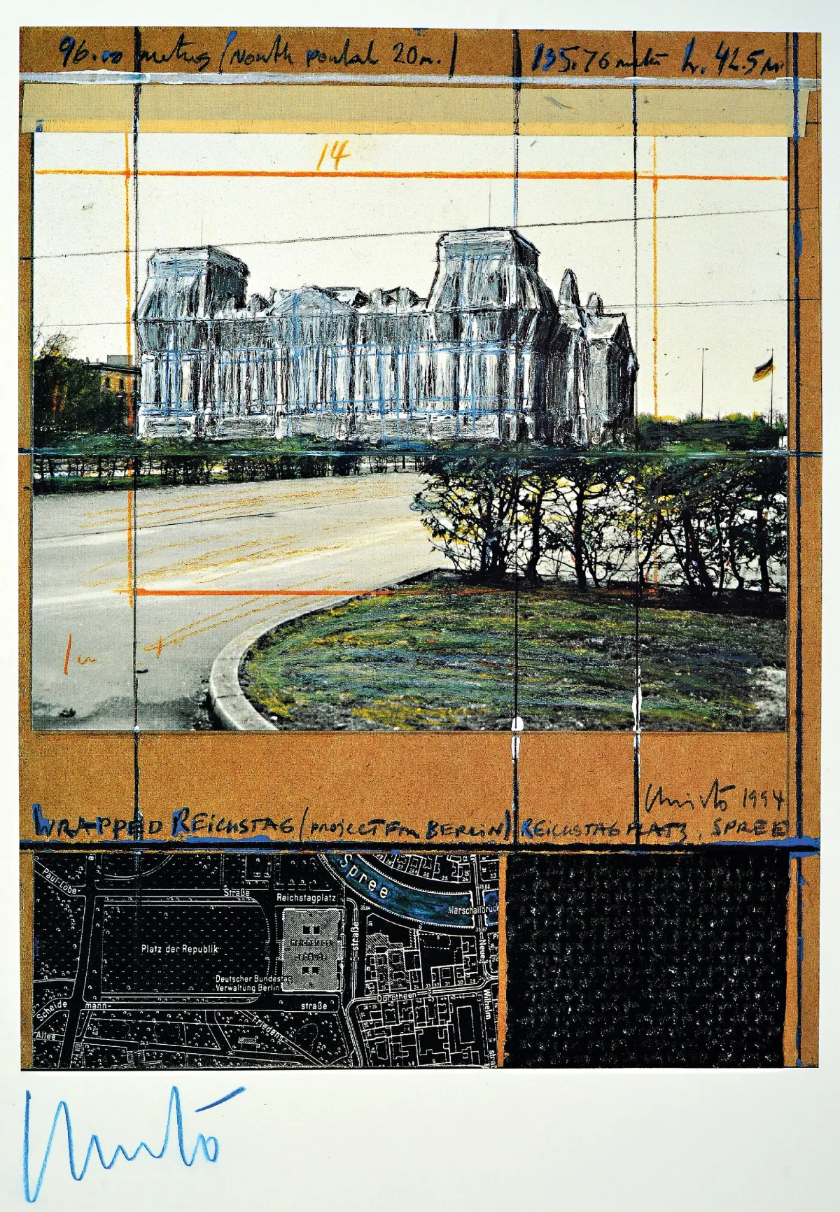 Christo & Jean Claude, Project for Berlin, "Wrapped Reichstag", offset, gesigneerd en genummerd