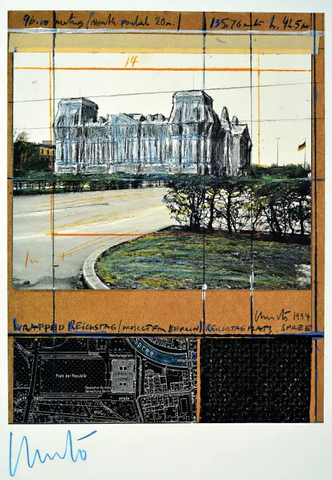 Christo & Jean Claude, Project for Berlin, "Wrapped Reichstag", offset, gesigneerd en genummerd