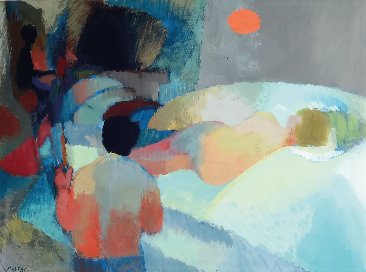 Jean Maufay, 1927 Paris-2016 Sainte-Adresse, Reclining Nude, gouache on paper, lower left