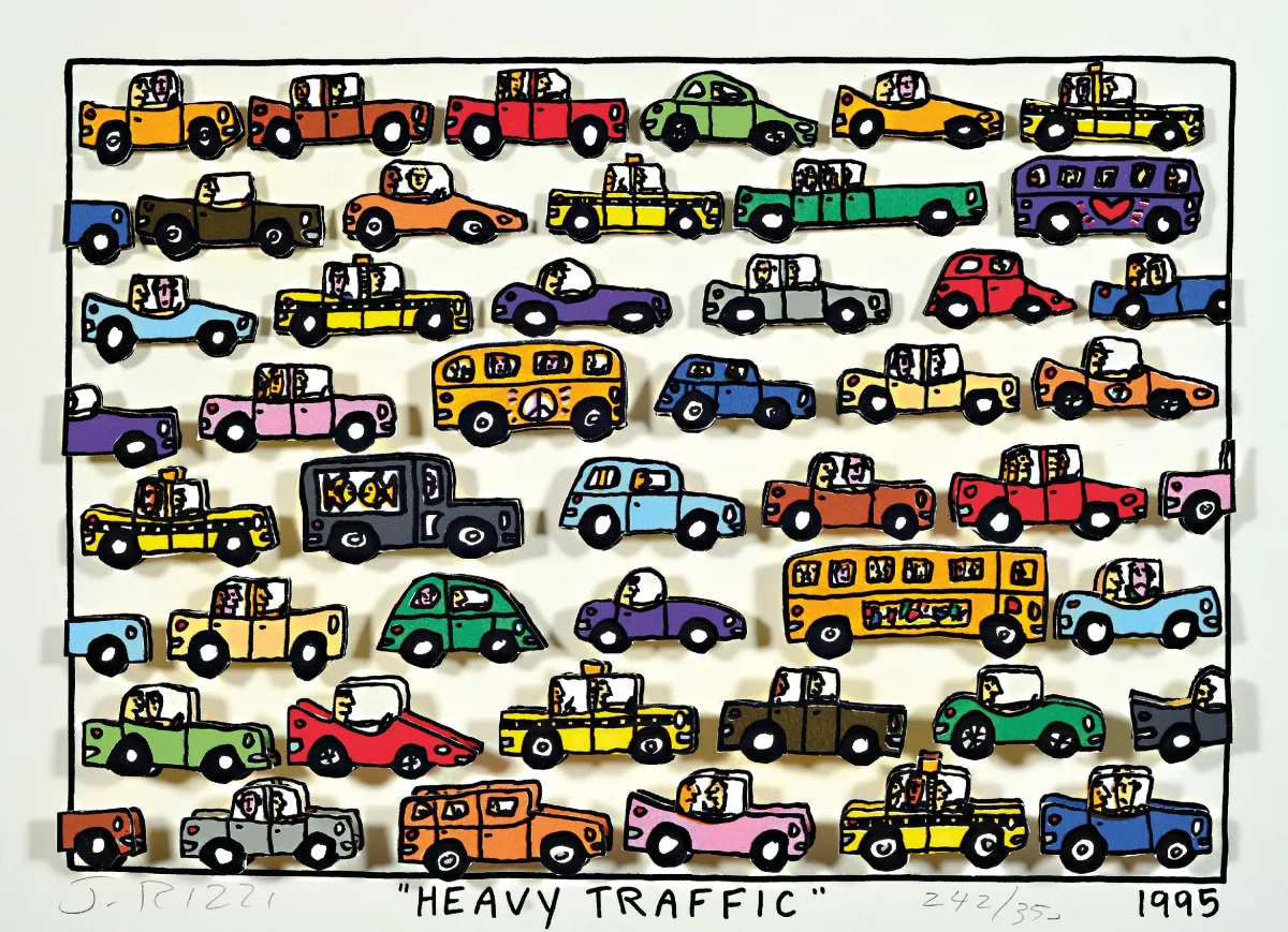 James Rizzi, 1950 Brooklyn New York - 2011, "Heavy Traffic" 3D-constructie