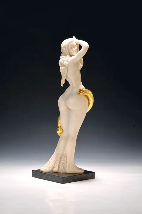 Ernst Fuchs, 1930-2015 Vienne, "Frau Lot", éd. 189/500, plastique polymère, socle en pierre, H