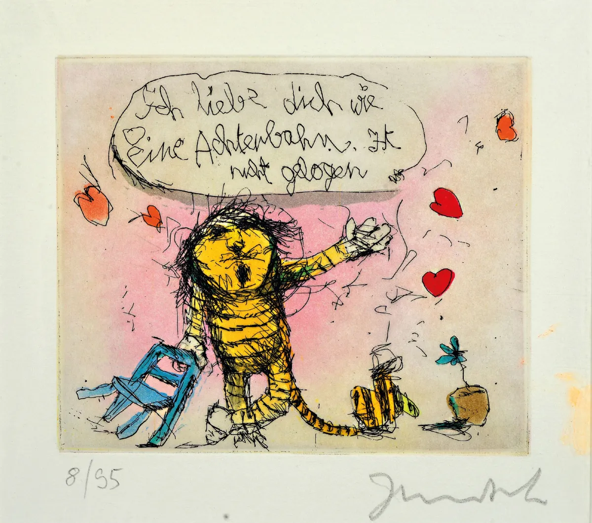 Janosch, tj. Horst Eckert, nar. 1931 Hindenburg, barevný lept "Ich liebe dich wie eine"