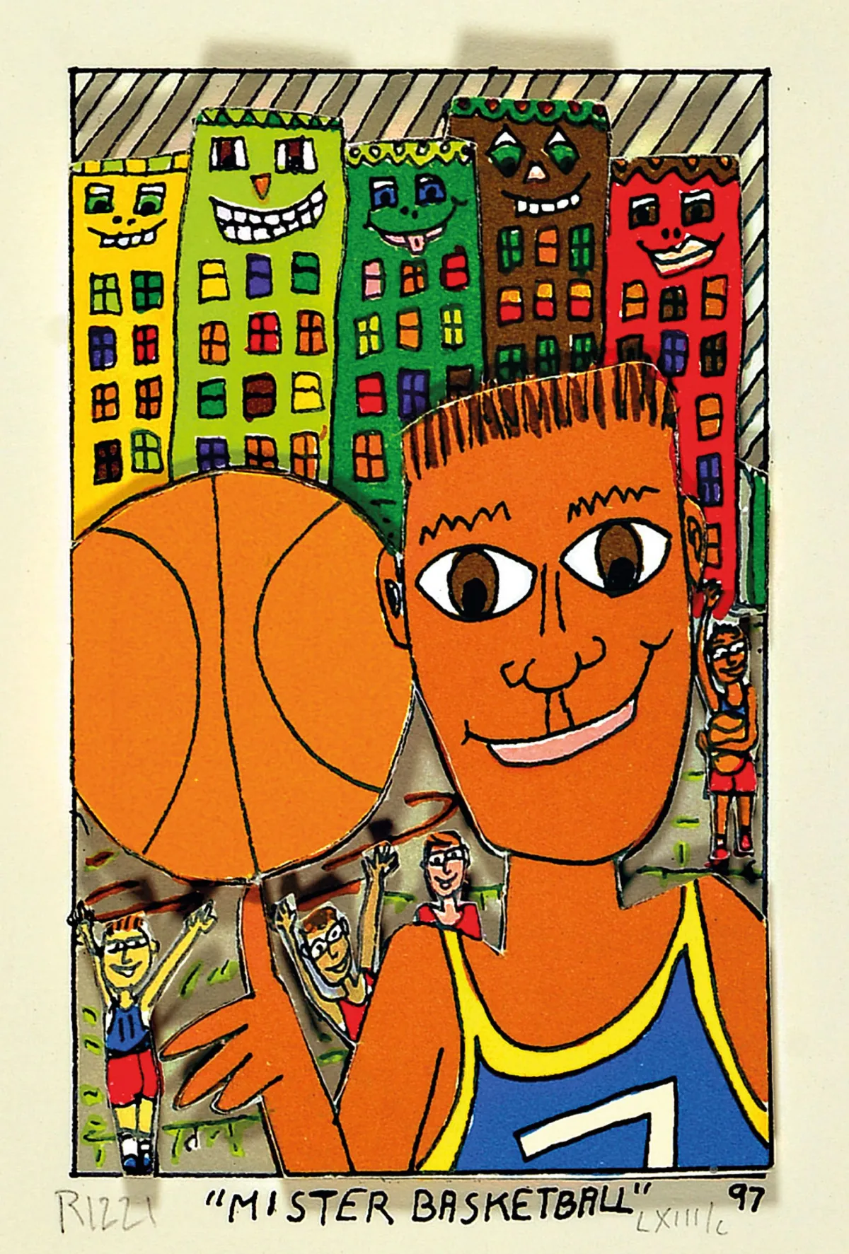 James Rizzi, 1950-2011 New York, 3D-constructie, "Mister Basketball", (19)97,