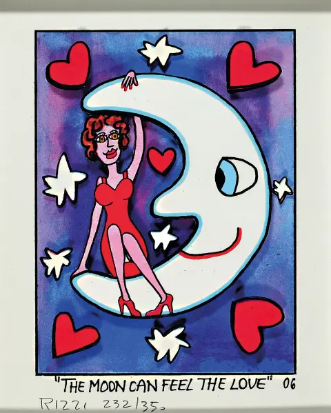 James Rizzi, 1950-2011 New York, construction 3D, "The Moon Can Feel The Love"