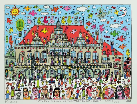 James Rizzi, 1950-2011 New York, "It's Fun For All At The Bremen City Hall",