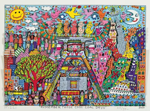 James Rizzi, 1950-2011 New York, construction 3D, "Remember Those Cool Coal Days ",