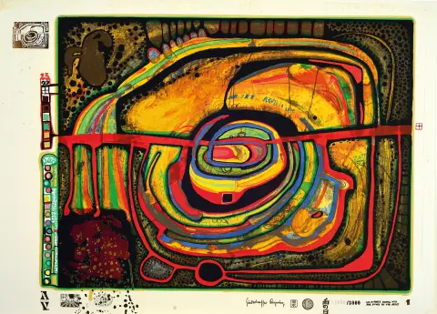 Friedensreich Hundertwasser, 1928-2000, sérigraphie avec gaufrage métallique et vernis