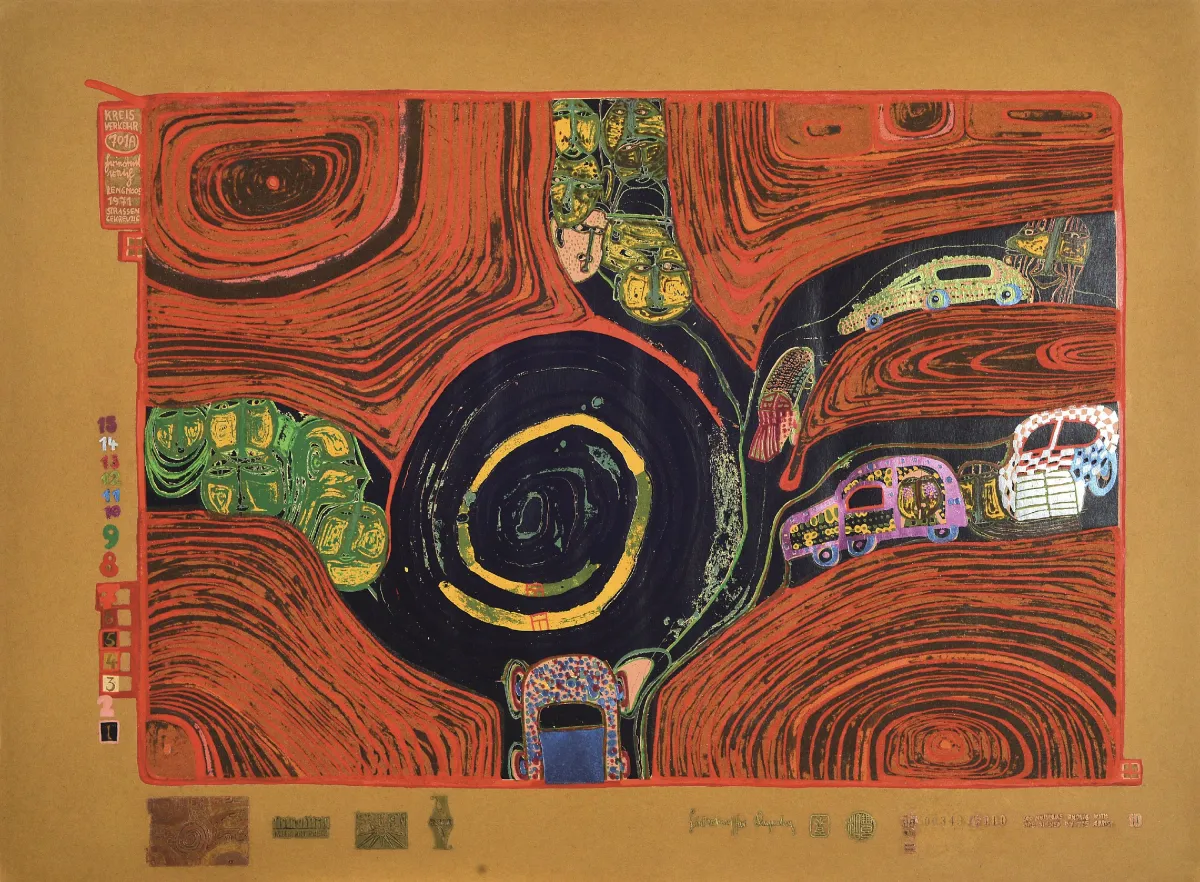 Friedensreich Hundertwasser, 1928-2000, zeefdruk met metaalembossing en