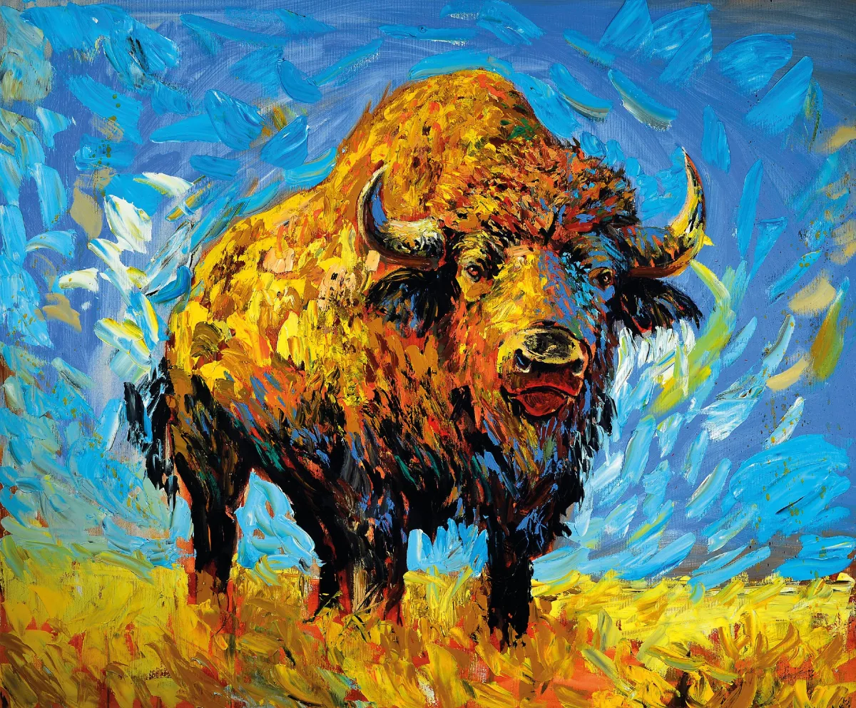 Yves-Marcel Münch, geb. 1994, hedendaags kunstenaar uit Wiesloch, Bison, olie/doek, rechts