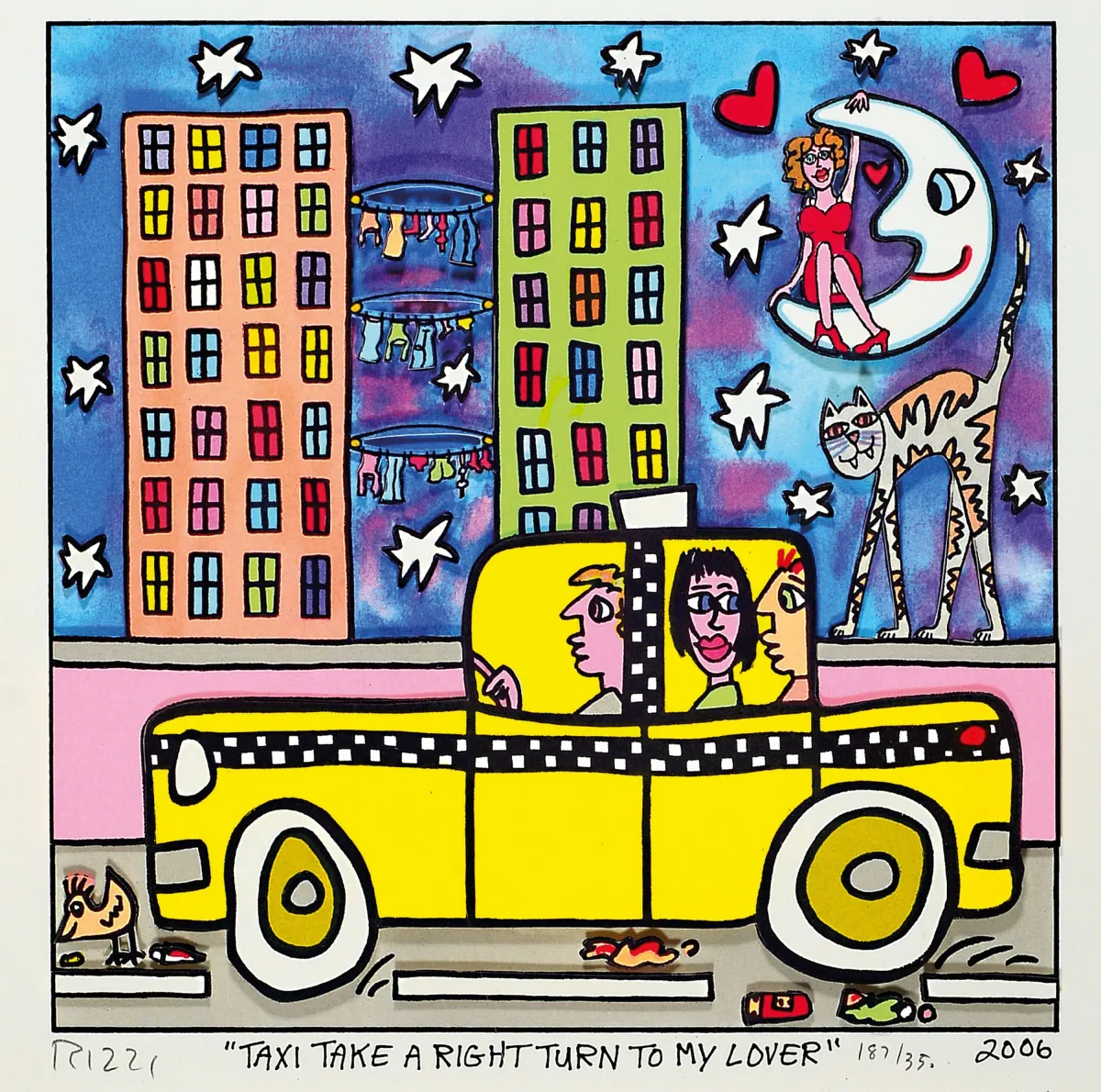 James Rizzi, 1950 - 2011, construction 3D, "Taxi Take A Right Turn To My Lover",