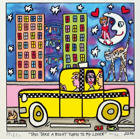 James Rizzi, 1950 - 2011, construction 3D, "Taxi Take A Right Turn To My Lover",
