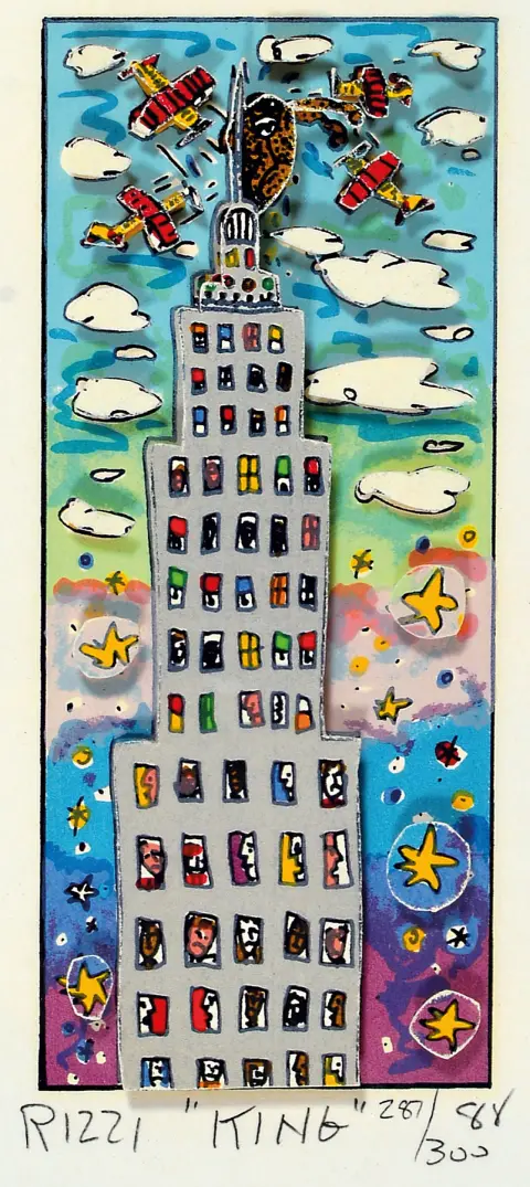James Rizzi, 1950-2011 New York, King, lithographie couleur tridimensionnelle de 1988,