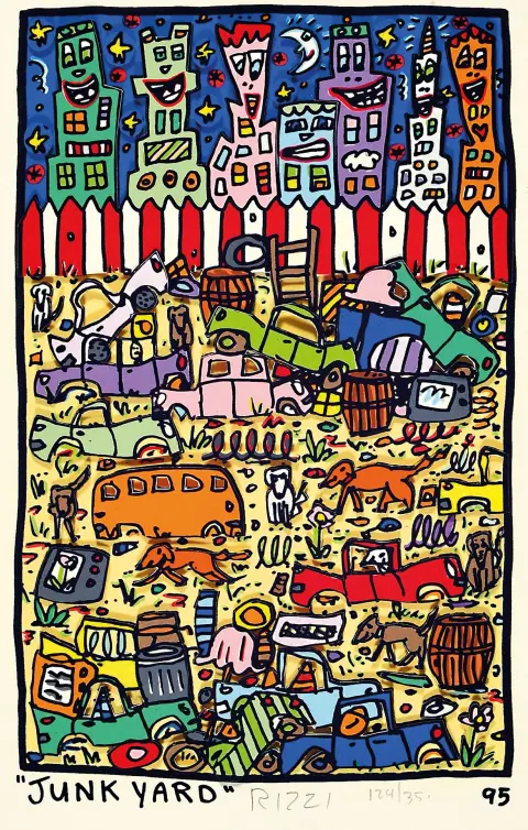 James Rizzi, 1950 New York, 3D konstrukce, "Junk Yard", num. 124/350, ručně podepsáno,