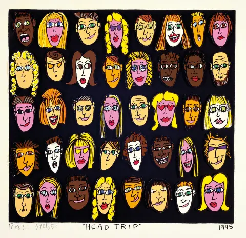 James Rizzi, 1950 - 2011 New York, "Head Trip", 3D konstrukce, 1995, ručně podepsáno,