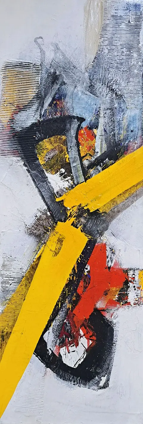 Roger Gressl, né en 1959 à St. Pölten, composition abstraite, huile/toile, collée avec